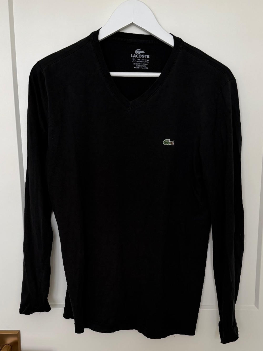 Lacoste Long-Sleeve V-Neck T-Shirt (Men's 3 / Small)